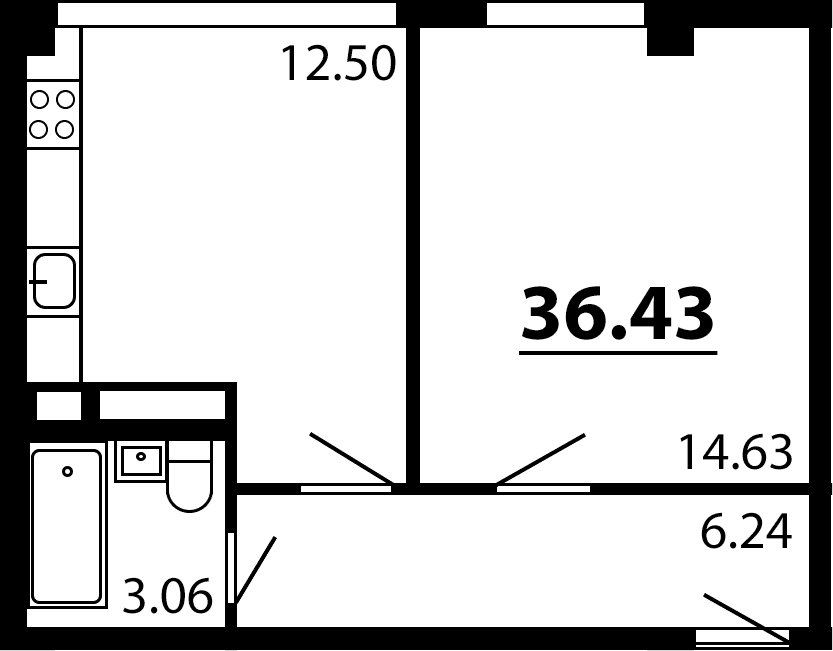 1-комн., 36.43 м²