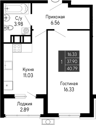1-комн., 37.9 м²