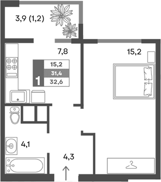 1-комн., 31.4 м²