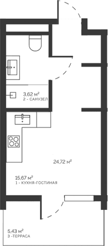 Студия, 19.29 м²