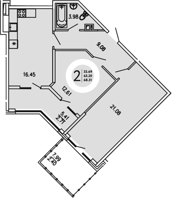 2-комн., 63.2 м²
