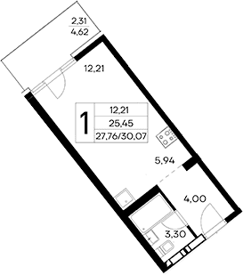 Студия, 27.76 м²