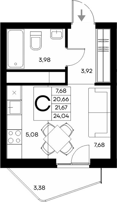 Студия, 20.66 м²