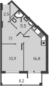 2-комн., 42.8 м²
