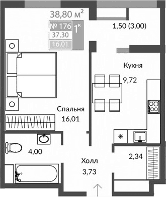 1-комн., 35.8 м²