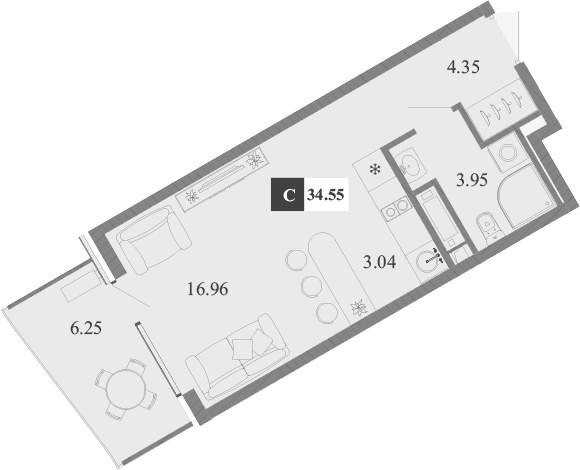 Студия, 28.3 м²