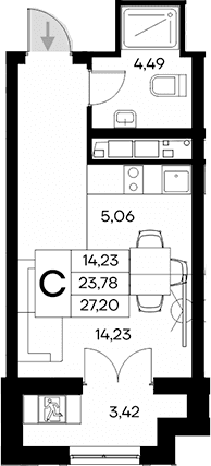 Студия, 23.78 м²