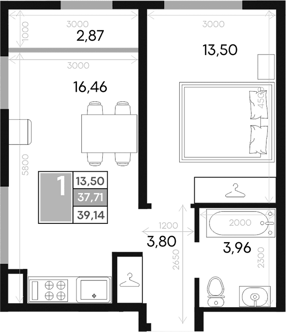 1-комн., 37.7 м²