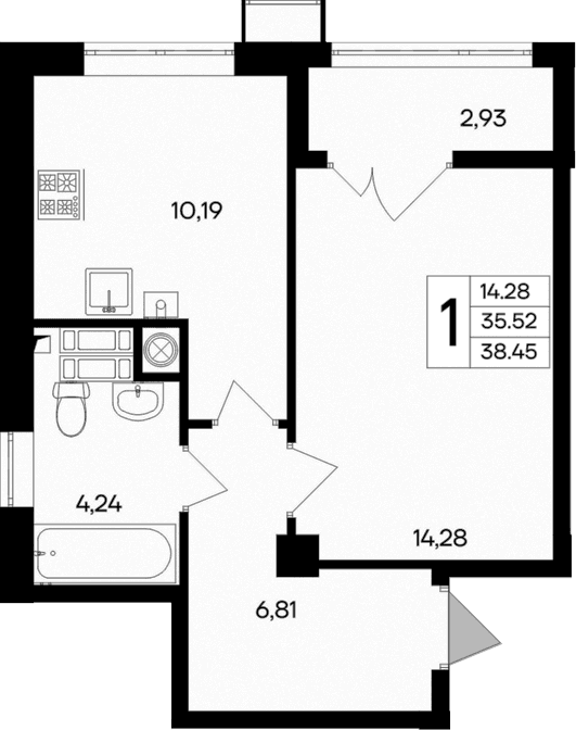 1-комн., 35.52 м²