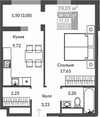 1-комн., 36.05 м²