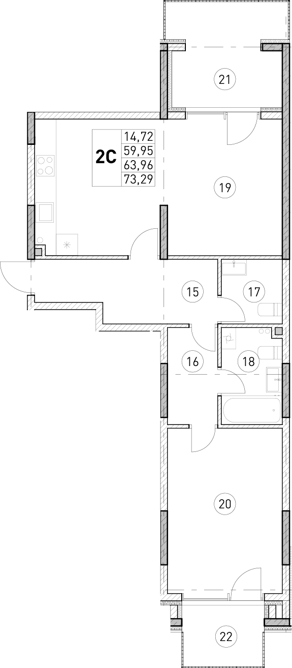 1-комн., 59.95 м²