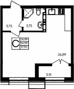Студия, 34.35 м²