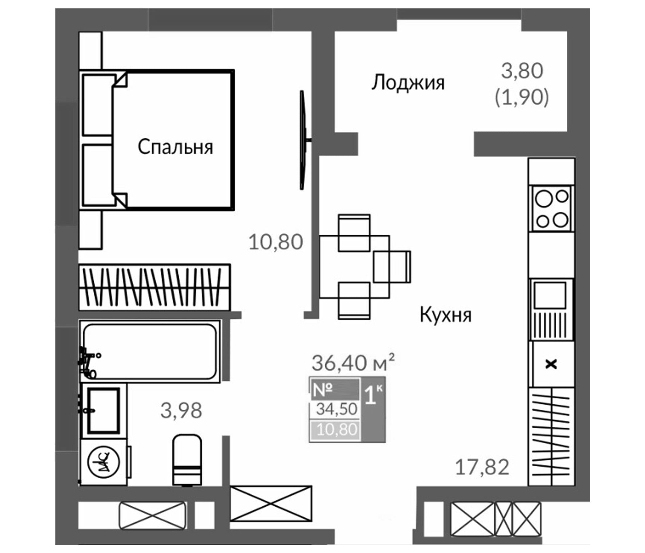2-комн., 32.6 м²
