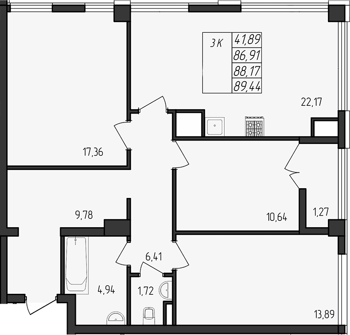 4-комн., 86.9 м²