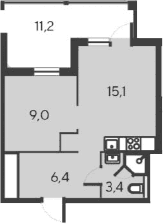 2-комн., 33.9 м²