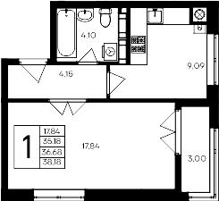 1-комн., 35.18 м²
