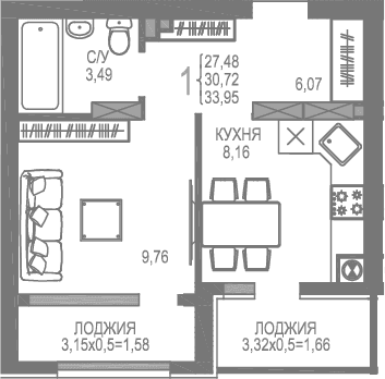 1-комн., 27.48 м²