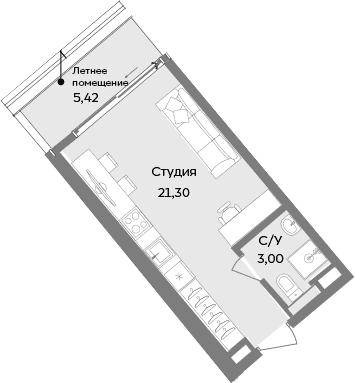 Студия, 24.3 м²