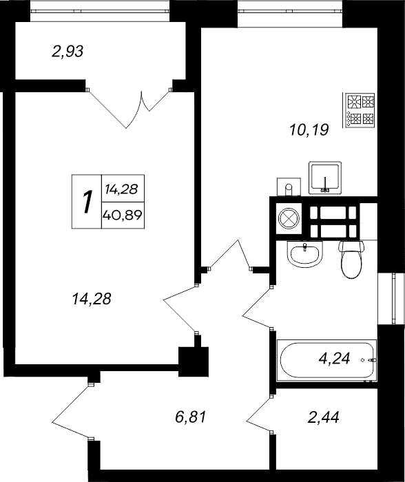 1-комн., 37.96 м²