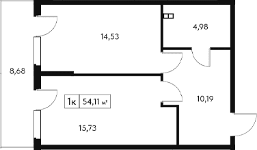 1-комн., 45.43 м²
