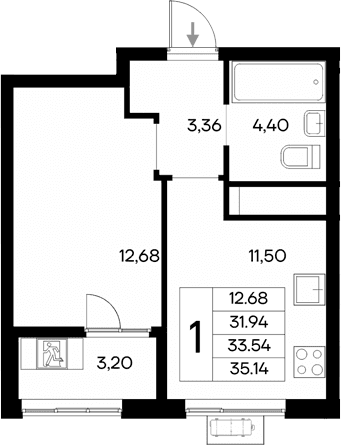 1-комн., 31.94 м²