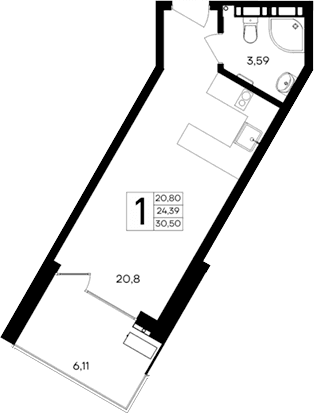 Студия, 24.39 м²