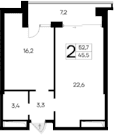 1-комн., 45.5 м²
