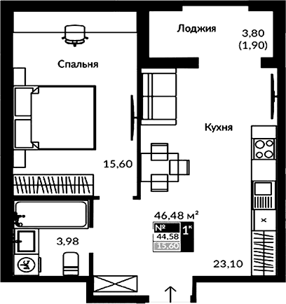 2-комн., 42.68 м²