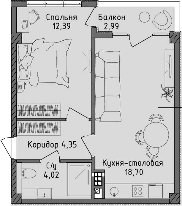 2-комн., 39.46 м²