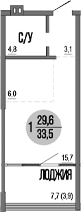 Студия, 29.6 м²