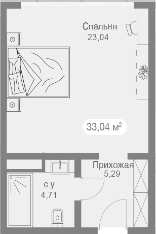 Студия, 33.97 м²