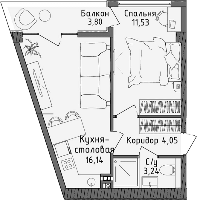 2-комн., 34.96 м²