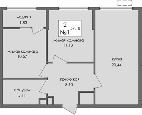 2-комн., 55.35 м²