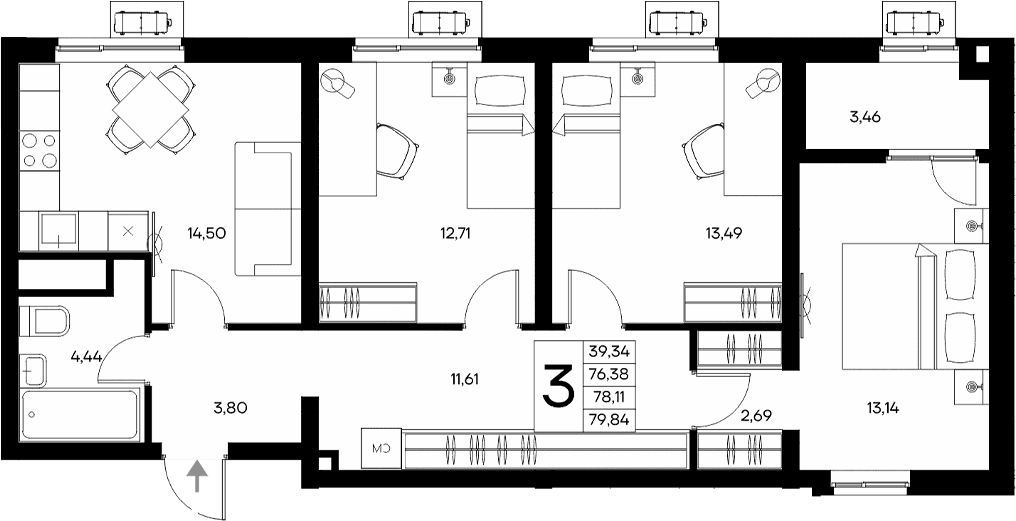 3-комн., 76.38 м²