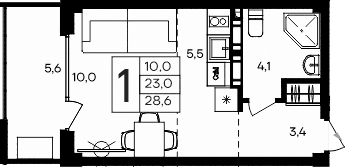 Студия, 23 м²