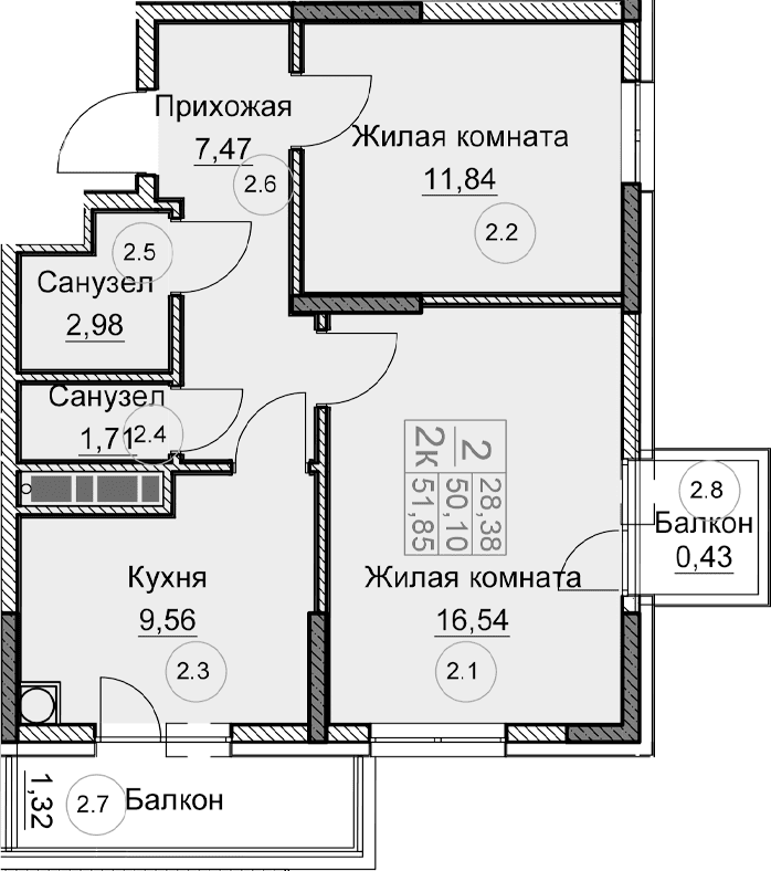 2-комн., 50.1 м²