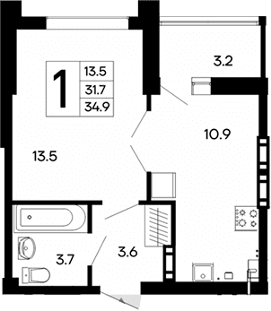 1-комн., 31.7 м²