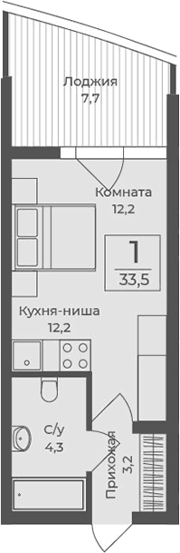 Студия, 25.8 м²