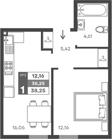 1-комн., 38.25 м²