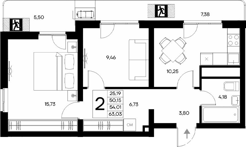 2-комн., 50.15 м²