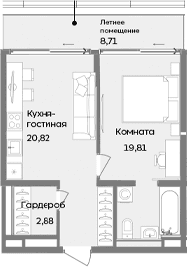 2-комн., 43.51 м²