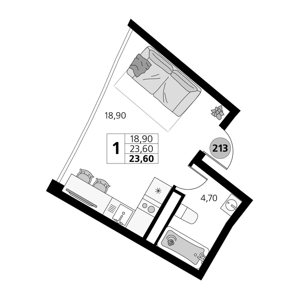 Студия, 23.6 м²