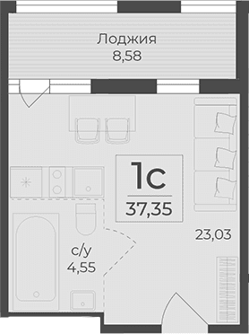 Студия, 28.77 м²