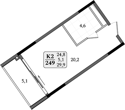 Студия, 24.8 м²