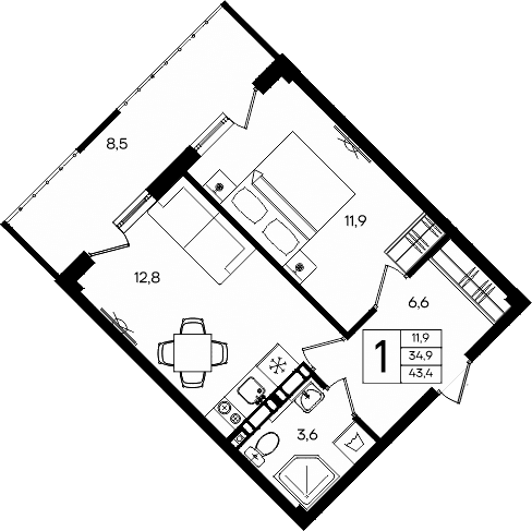 1-комн., 34.9 м²
