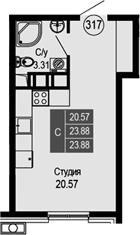 Студия, 23.88 м²