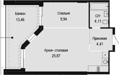 1-комн., 44.33 м²
