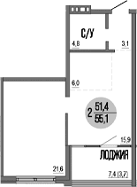 2-комн., 51.4 м²