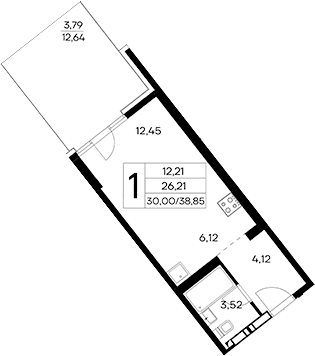 Студия, 35.06 м²