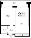 1-комн., 43.3 м²